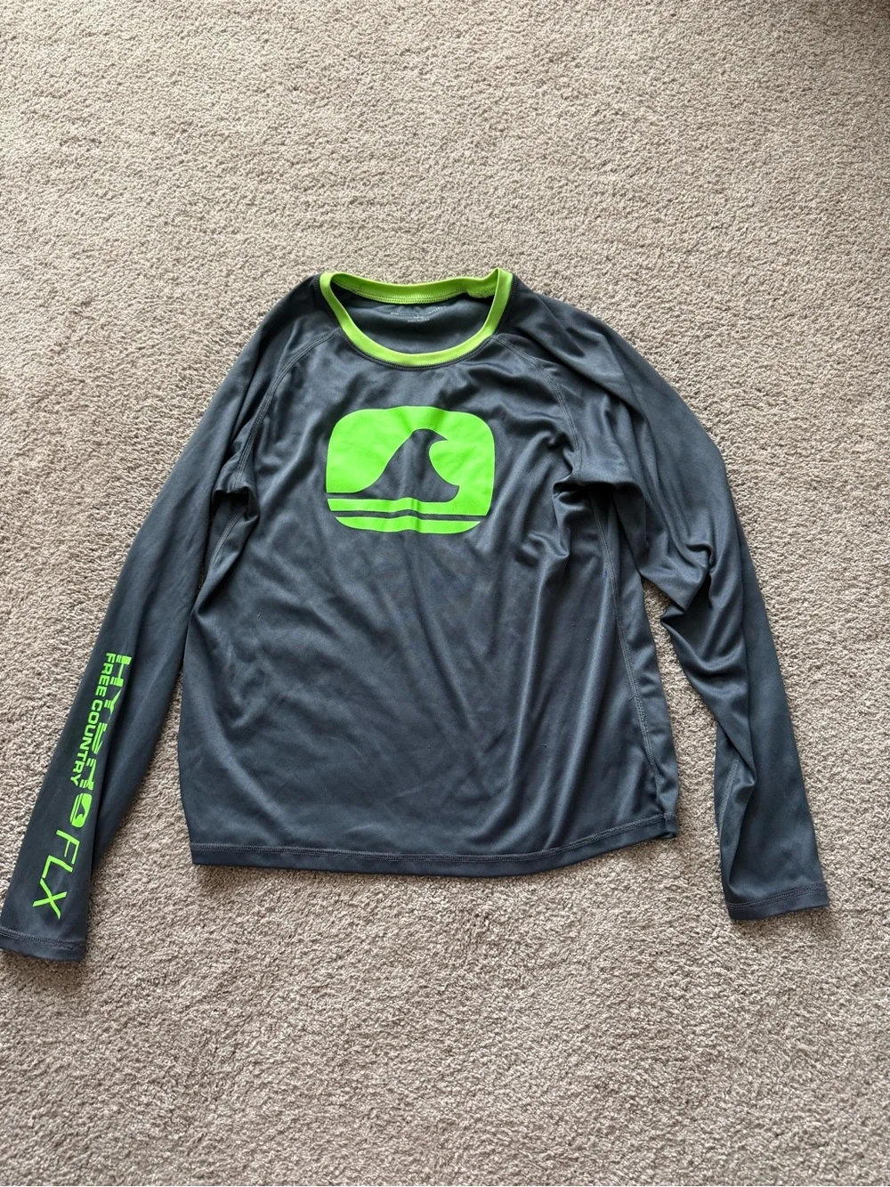 Free Country Grey & Neon Green Kids Long-Sleeve Swim Top Size L (14/16)